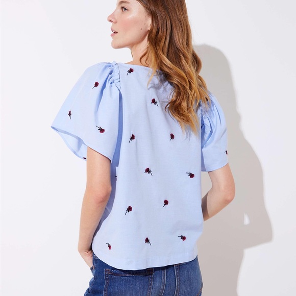 🌹LOFT Rose Embroidered Flare Sleeve Top🌹 - Picture 2 of 3